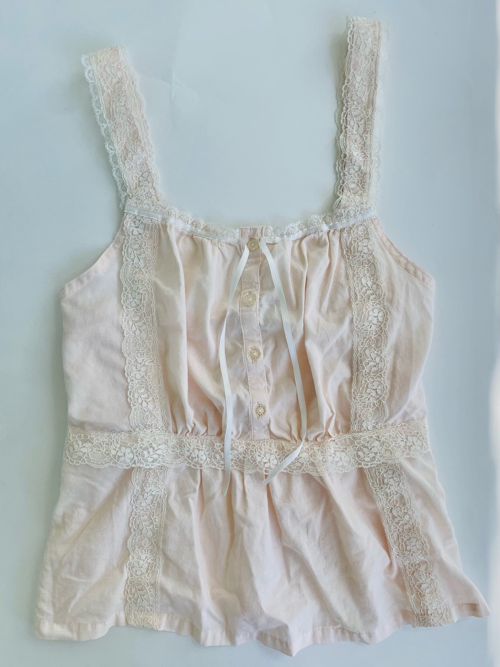 Vintage Laura Ashley Cotton & Lace Cottagecore Top in Pale Pink sz Large
